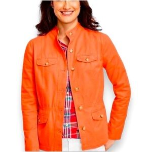 Talbots Petites Jacket  Orange Button Up High Collar 100% Cotton EUC
